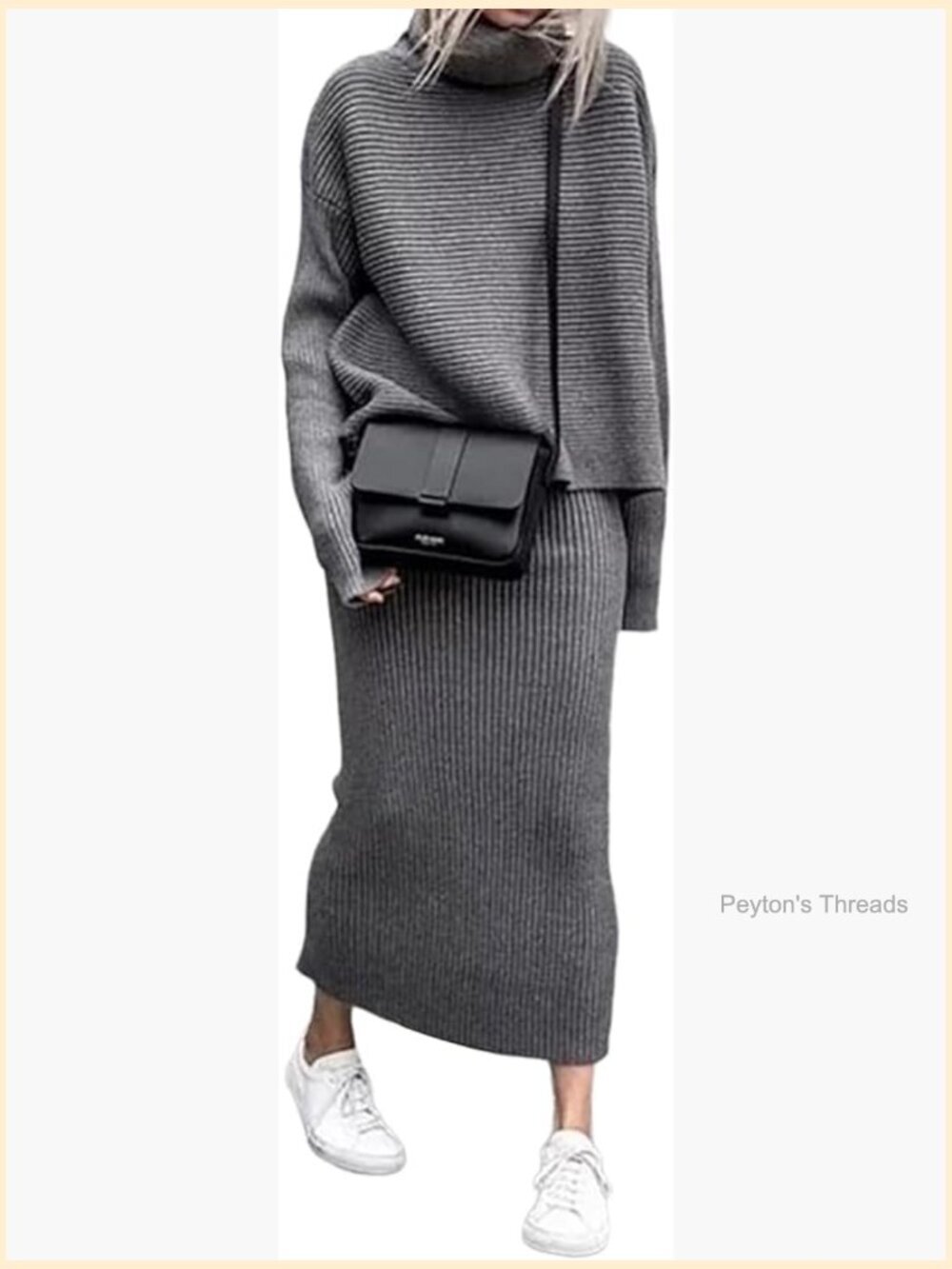 2-Piece Knit Sweater and Skirt Set Long Sleeve Pullover & Pencil Skirt